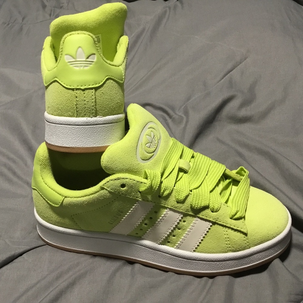 Adidas Campus  NEW Neon Green Sneakers with White Stripes